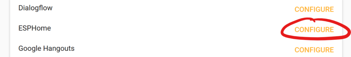 Configure button for ESPHome is circled in red.