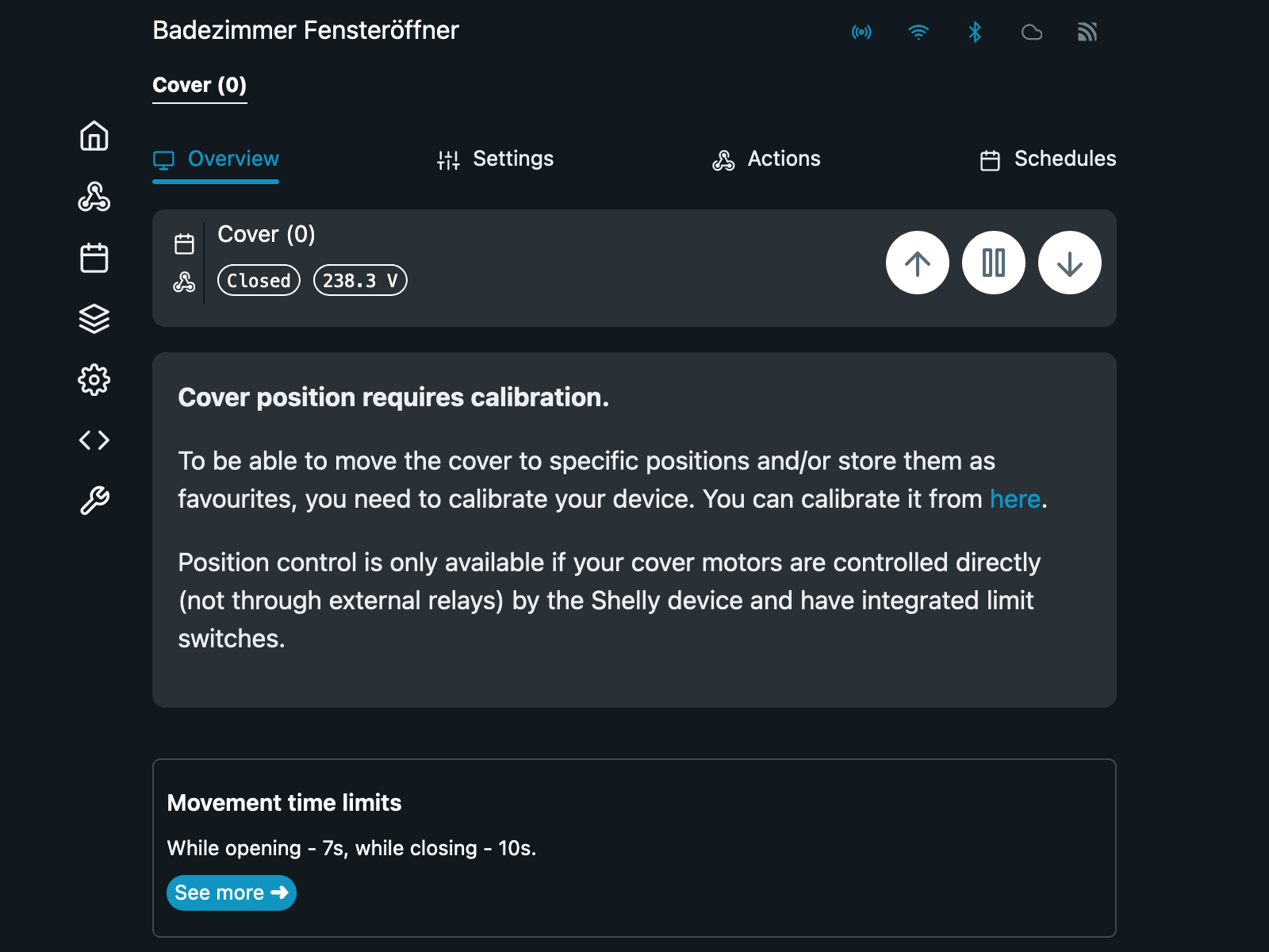 Screenshot of the Shelly web ui